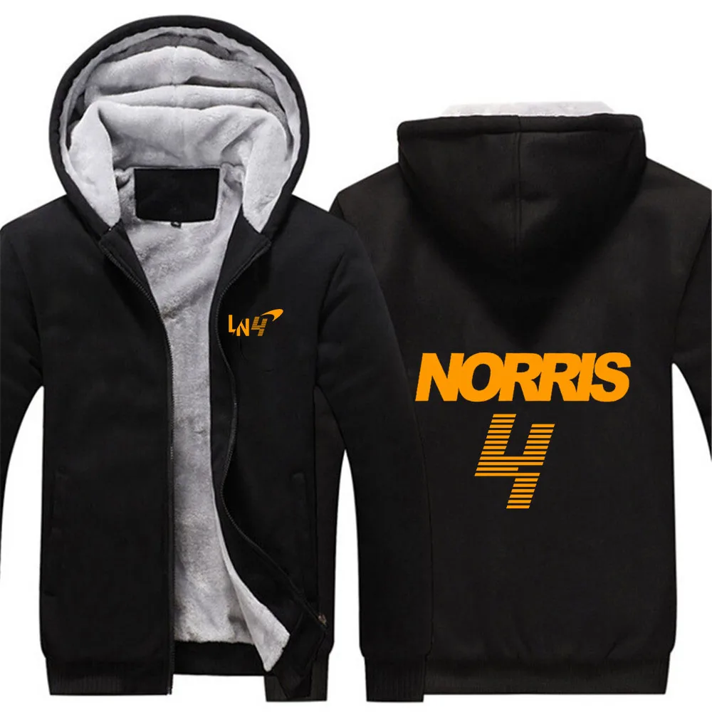 2024 Autumn Winter Men's Lando Norris 4 Logo Print Personality Cardigan Warm Patchwork Long Sleeve Comfortable Thickened Hoodies