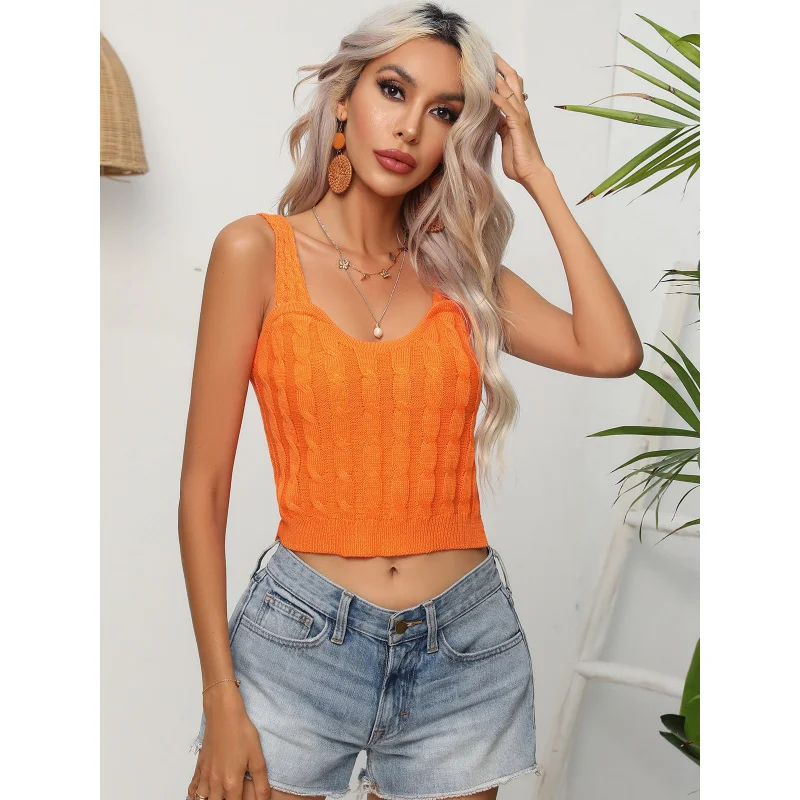 

Twist Camisole 's Knit Sleeveless Collar Knitted Top Summer New European and American Women's Fashion