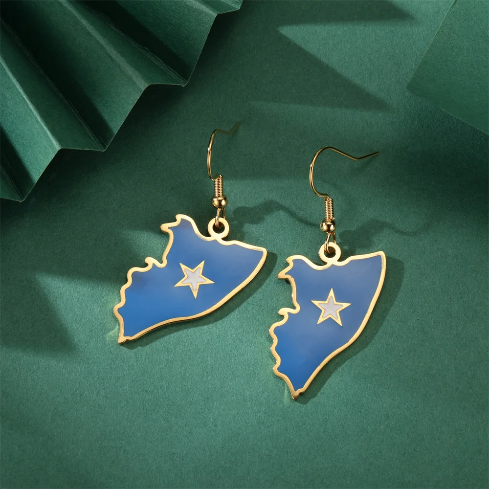 EUEAVAN Enamel Somali Map Pendent Dangle Earrings for Women Stainless Steel Trendy Somalia Flag Ethnic Jewelry Gifts pendientes