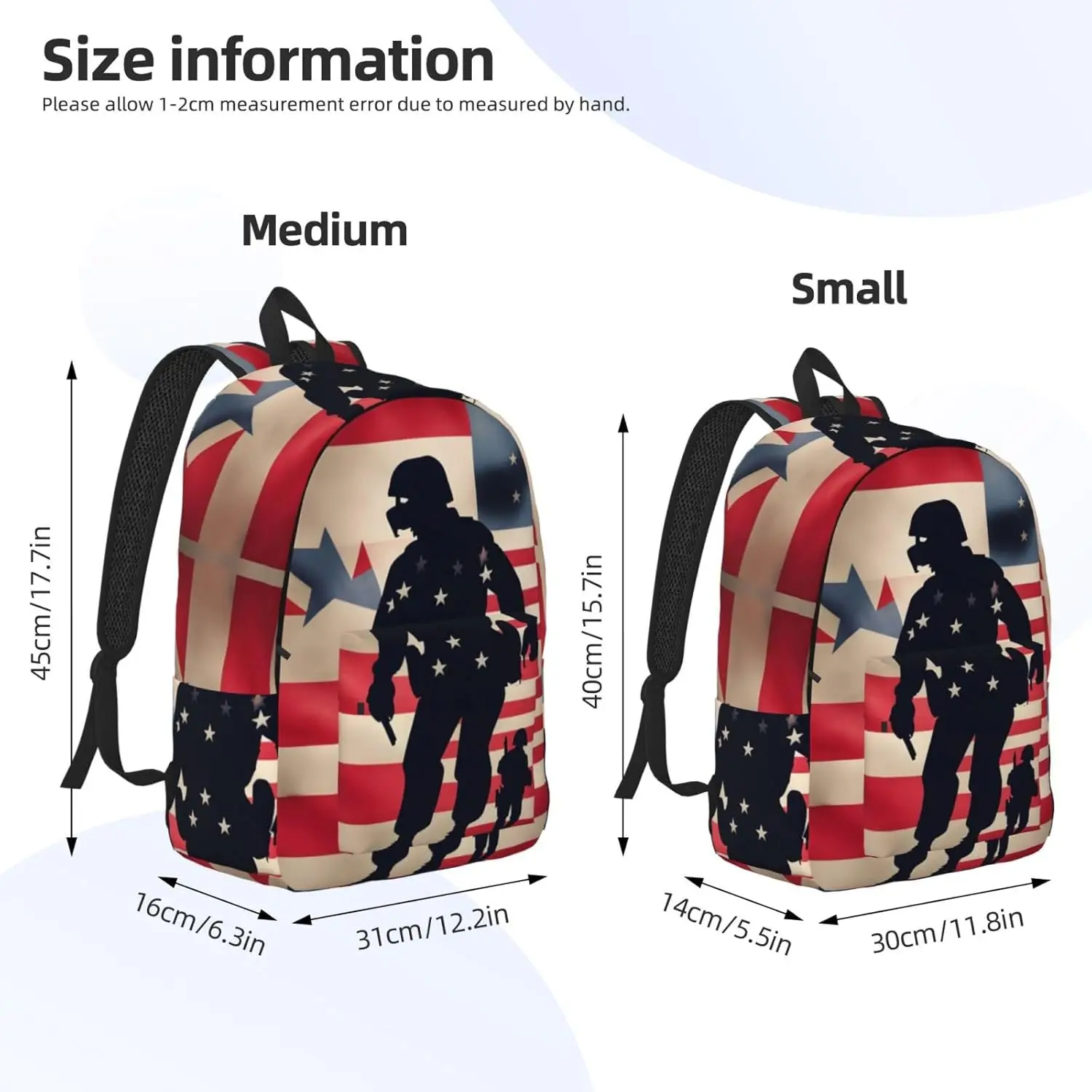 Us Military Soldiers Patriotic Memorial Day Print Stylish Canvas Backpack,Travel Backpack With Pockets,For Hiking And Daily Use