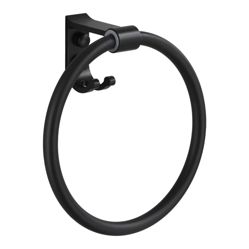 

Aluminum Towel Ring Durable Strong Load bearing Round Corner Comfortable Black Paint Anti corrosion No punching Installation
