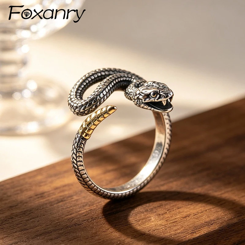 Foxanry Vintage Snak Ring for Women Couples Classic Gothic Style Irregular Geometry Handmade Festival Party Jewelry Gifts Кольцо