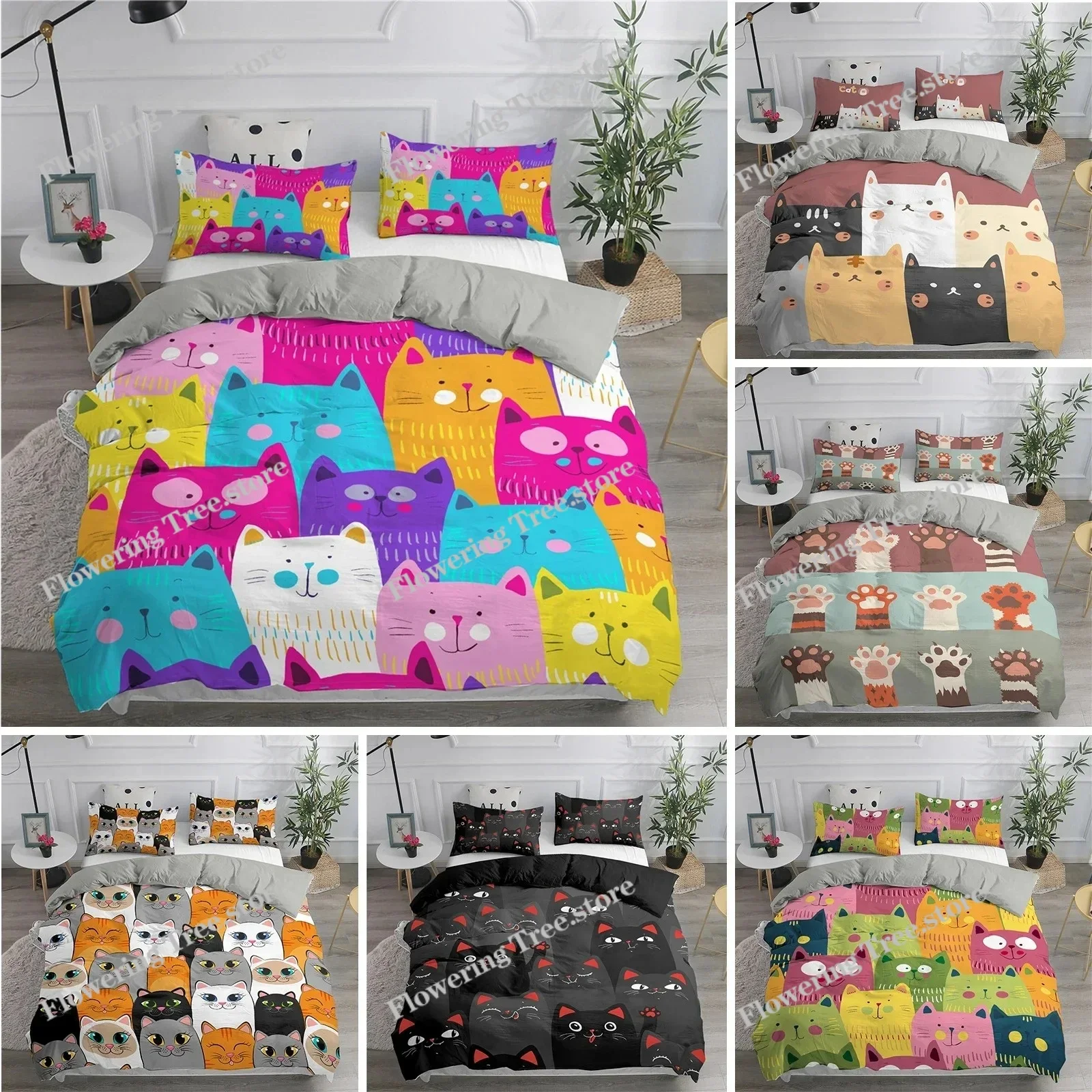 

3D Printed Cartoon Cat Bedding Set Pillowcase Duvet Cover Kitten Double Twin Full Queen King Adult Kids Bedclothes Quilt Cover