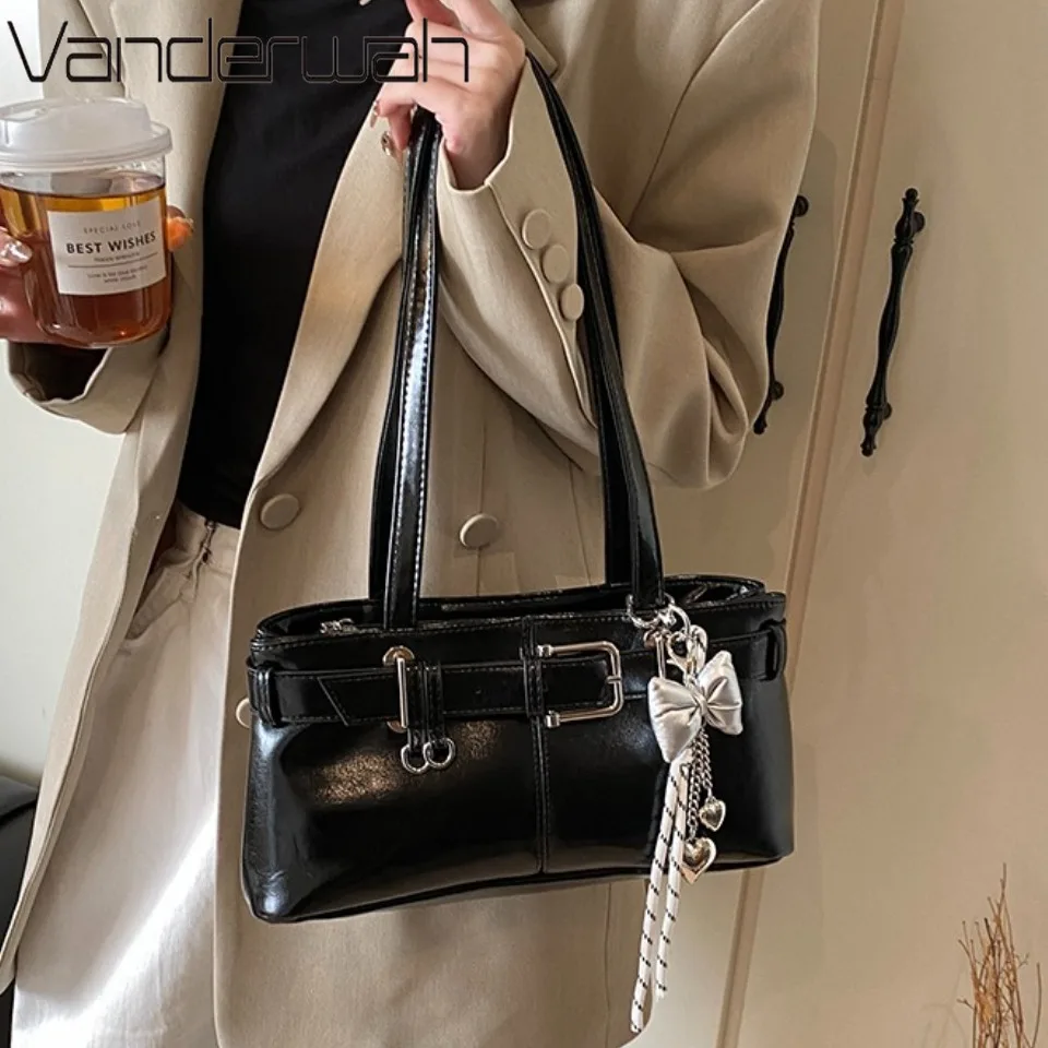 

Shoulder Satchels Bag for Women Patent Leather Top-Handle Underarm Bag Spacious Luxury Brand Handbags Tote with Bow Heart Charms