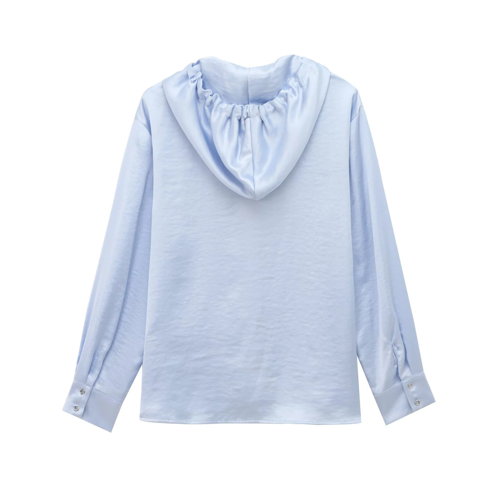 Camisa con textura de seda con capucha de manga larga Simple estilo informal para mujer primavera europea y americana 2025