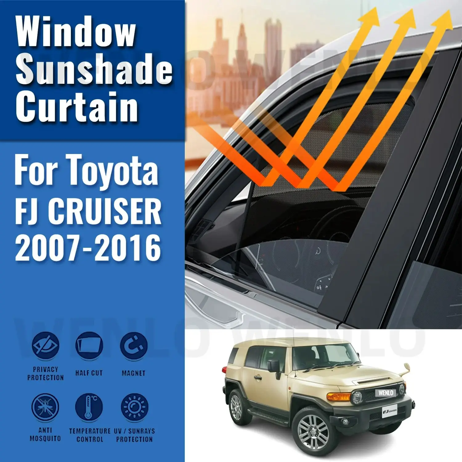 

For Toyota FJ CRUISER 2007-2016 Rear Side Window Sun Shade Visor Car Sunshade Accessories Front Windshield Mesh Vehicle Curtain