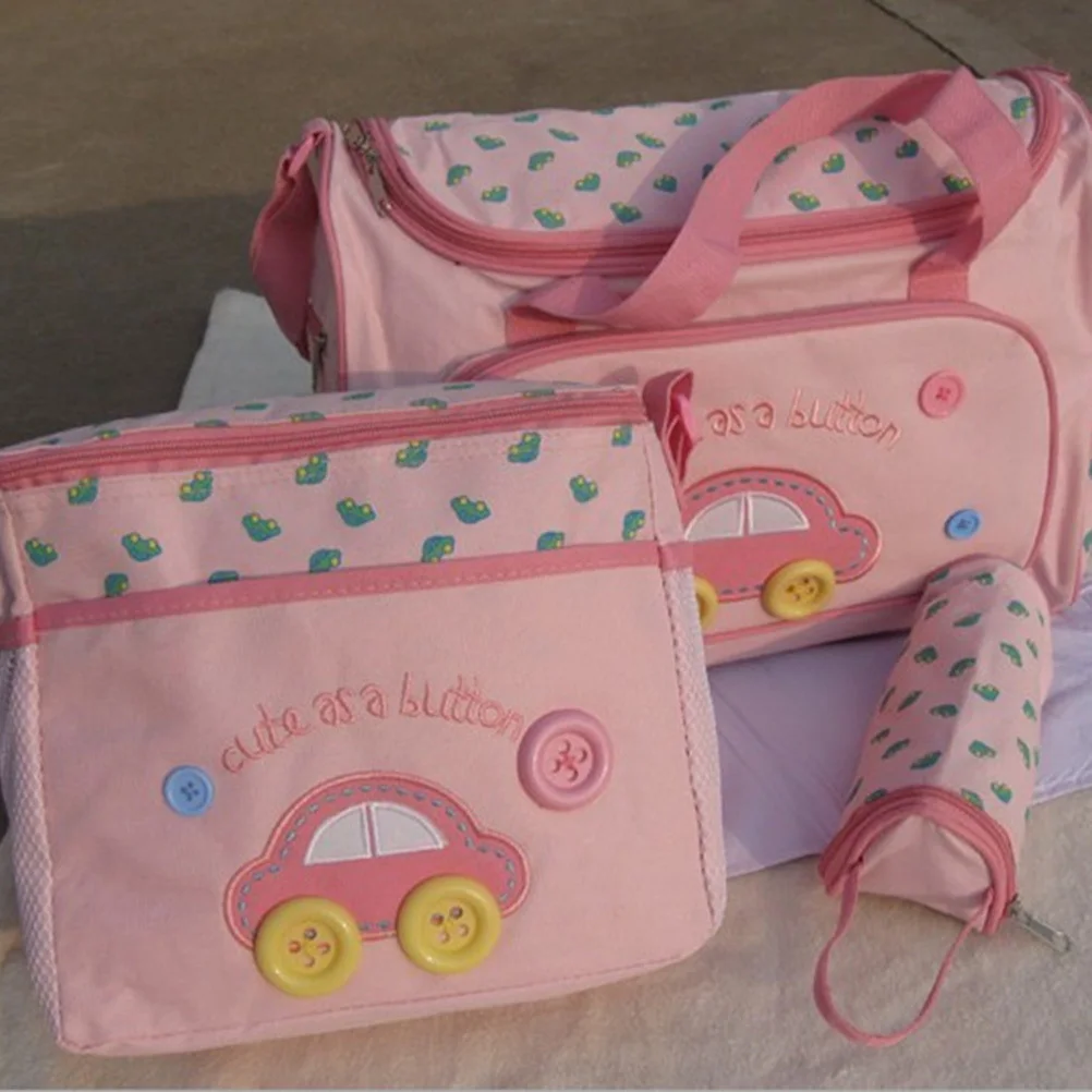 

4-in-1 Car Pattern Large Capacity Baby Diaper Bag Set Multi-Function Mummy Tote Handbag Nursing Bottle Changing
