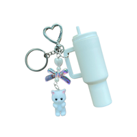 1 Set Cute Cat & Mini Cup Keychain, Fuzzy Kitty Cat Decor Gifts Cat Lovers Heart Bow Pendent Cat Bag Charm, Best Gifts for Women