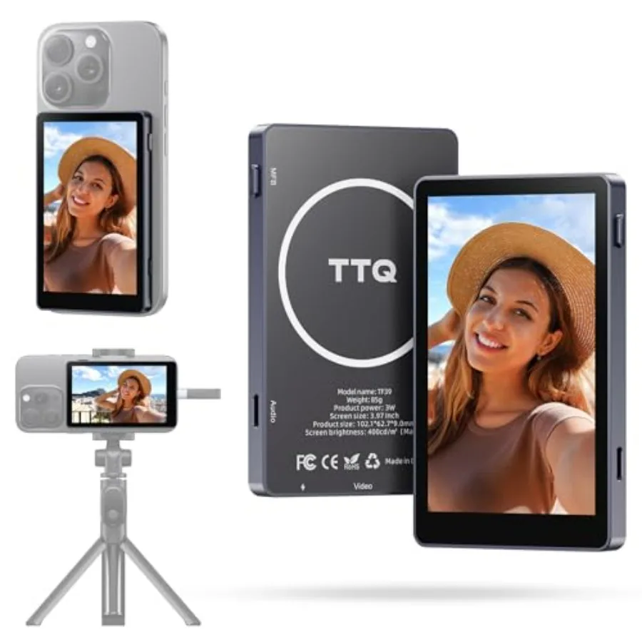 

Монитор для селфи и видеоблогов 4K 30fps с Bluetooth-пультом и магнитной подставкой для iPhone и Android, монитор для задней камеры для видеоблогов и прямых трансляций