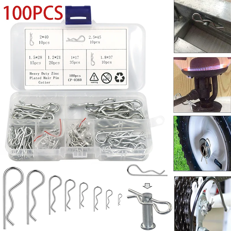 100Pcs R-Type Cotter Pins Set KIt Wave Latch Bolt Locking Split Clip Hitch Pin Clip M1 M1.2 M1.5 M1.8 M2 M2.5 Sorted In Box