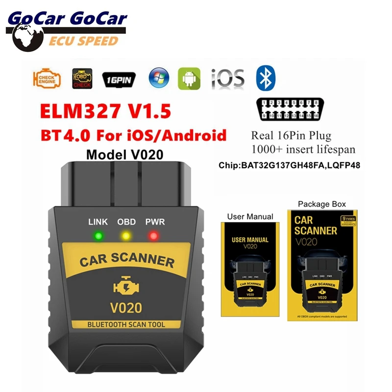 

CAR SCANNER V020 ElM327 V1.5 OBD2 Scanner with Bluetooth 4 ElM327 Code Reader Clear Errors Engine Car Diagnostic Tool