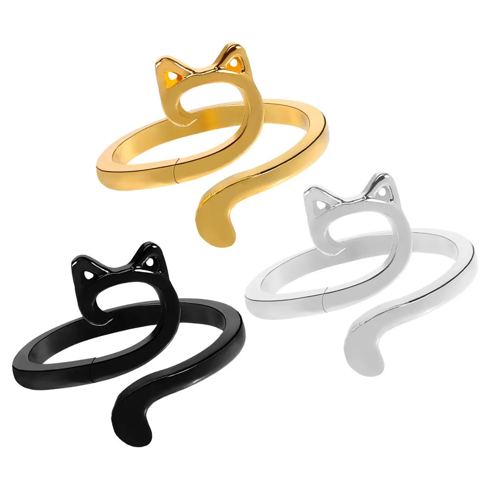 

3pcs Cat Ear Crochet Rings Zinc Alloy Adjustable Knitting Finger Loops For Sewing Craft Yarn Guide Tool Decorative Ring