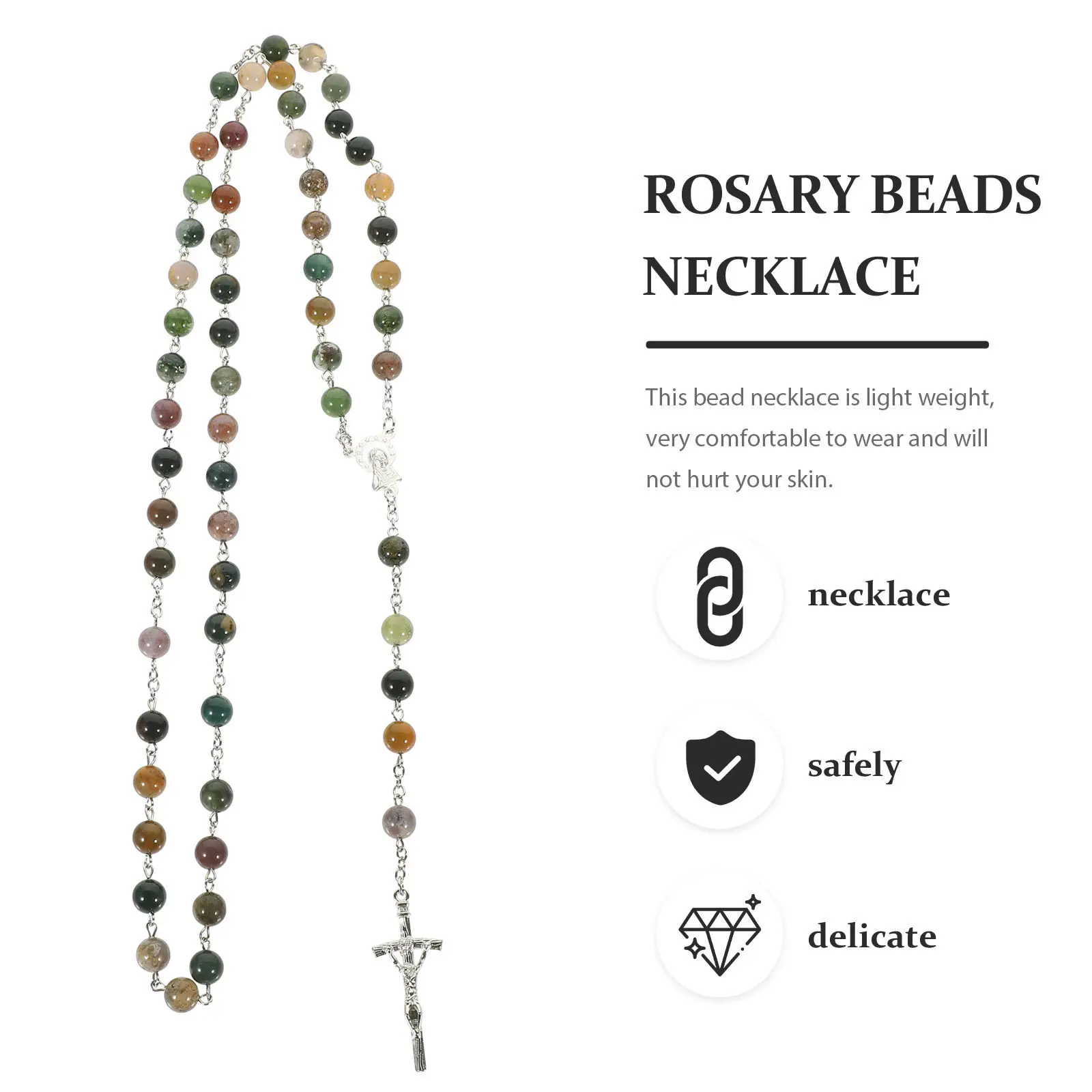 Agate Adjustable Rosary Necklace with Crucifix – Catholic Faith Jewelry, Trendy Summer Party Gift