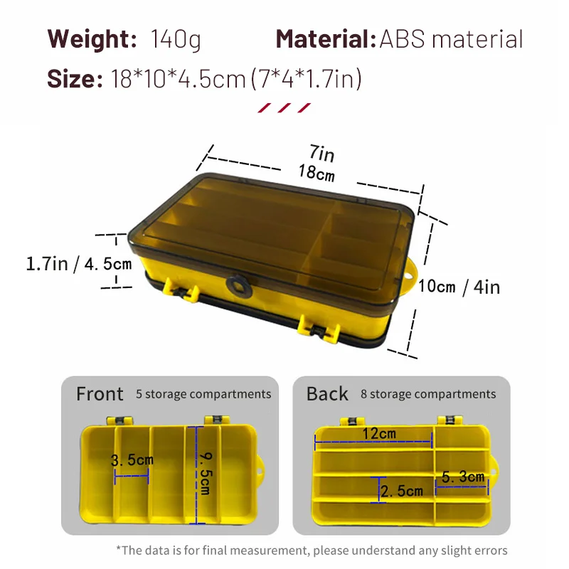 MSEASFREE-Double Sided Fishing Lure Box Case, Artificial Hard Bait Fishing Tackle Box, Compartment Accessories Storage