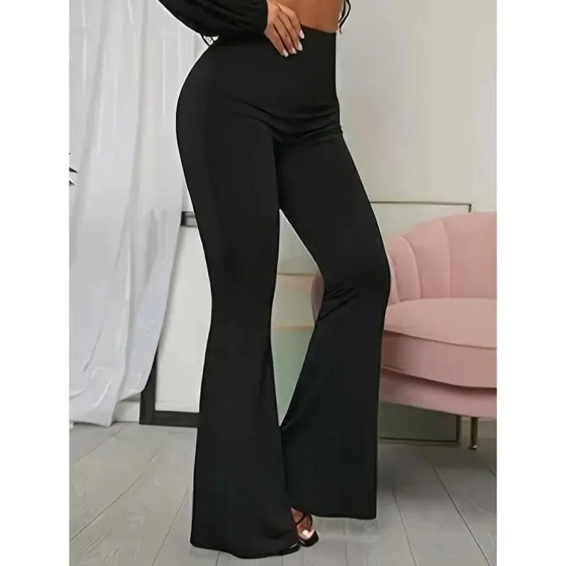 

Ele Удобные женские однотонные брюки-клеш с высокой талией, прямые длинные брюки, весенняя мода, женские качественные брюки премиум-класса...