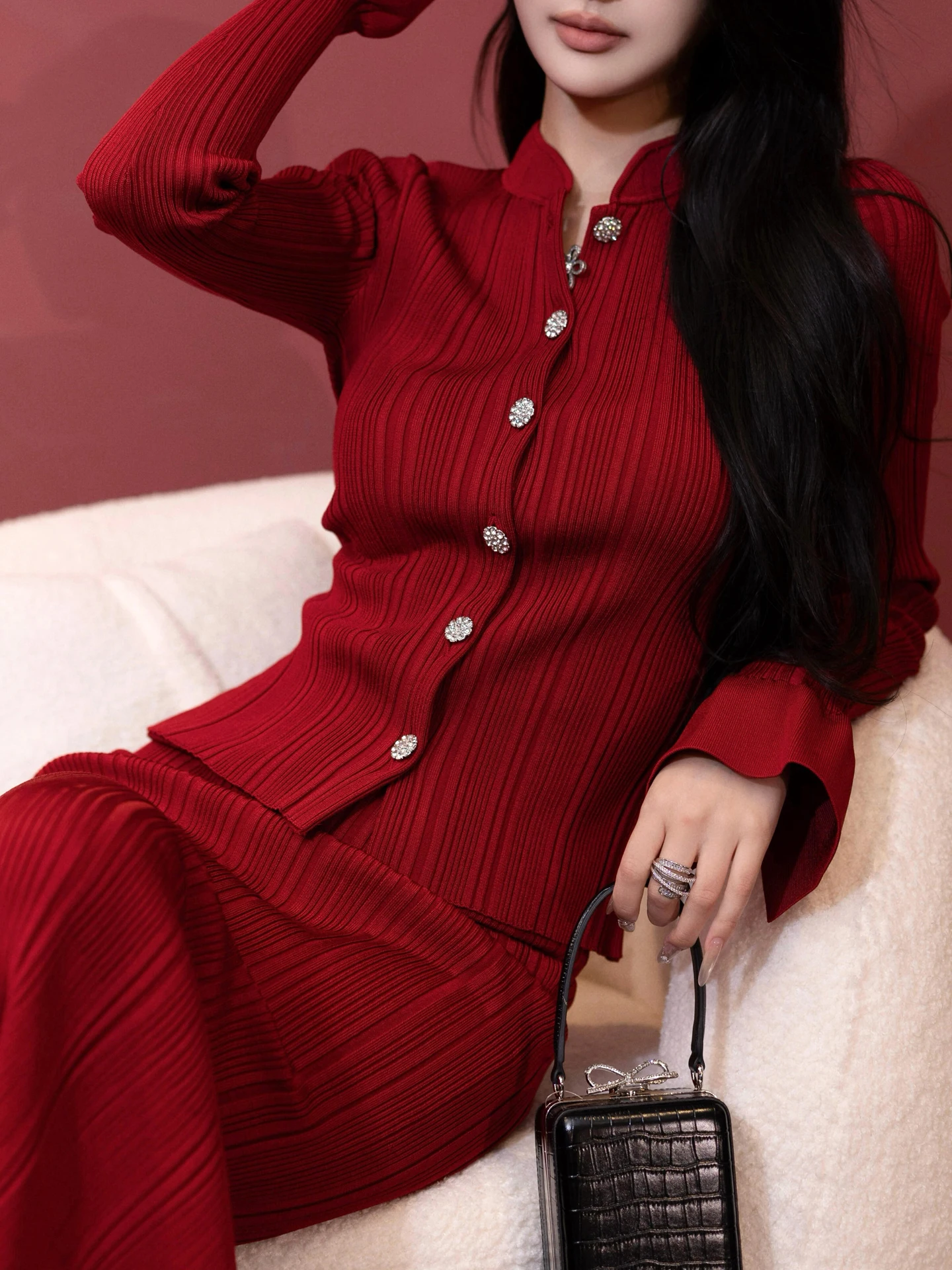 

Элитный вязаный комплект: кардиган и юбка для женщин, осенне-зимний модный комплект с длинными рукавами и брюками в пол