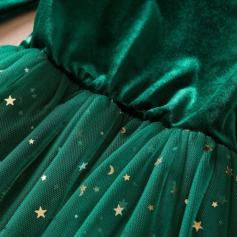 3 to 8 Years Girls Christmas Dress Long Sleeve Autumn Winter Princess Dress for Kids Xmas New Year Party Red/Green Dress