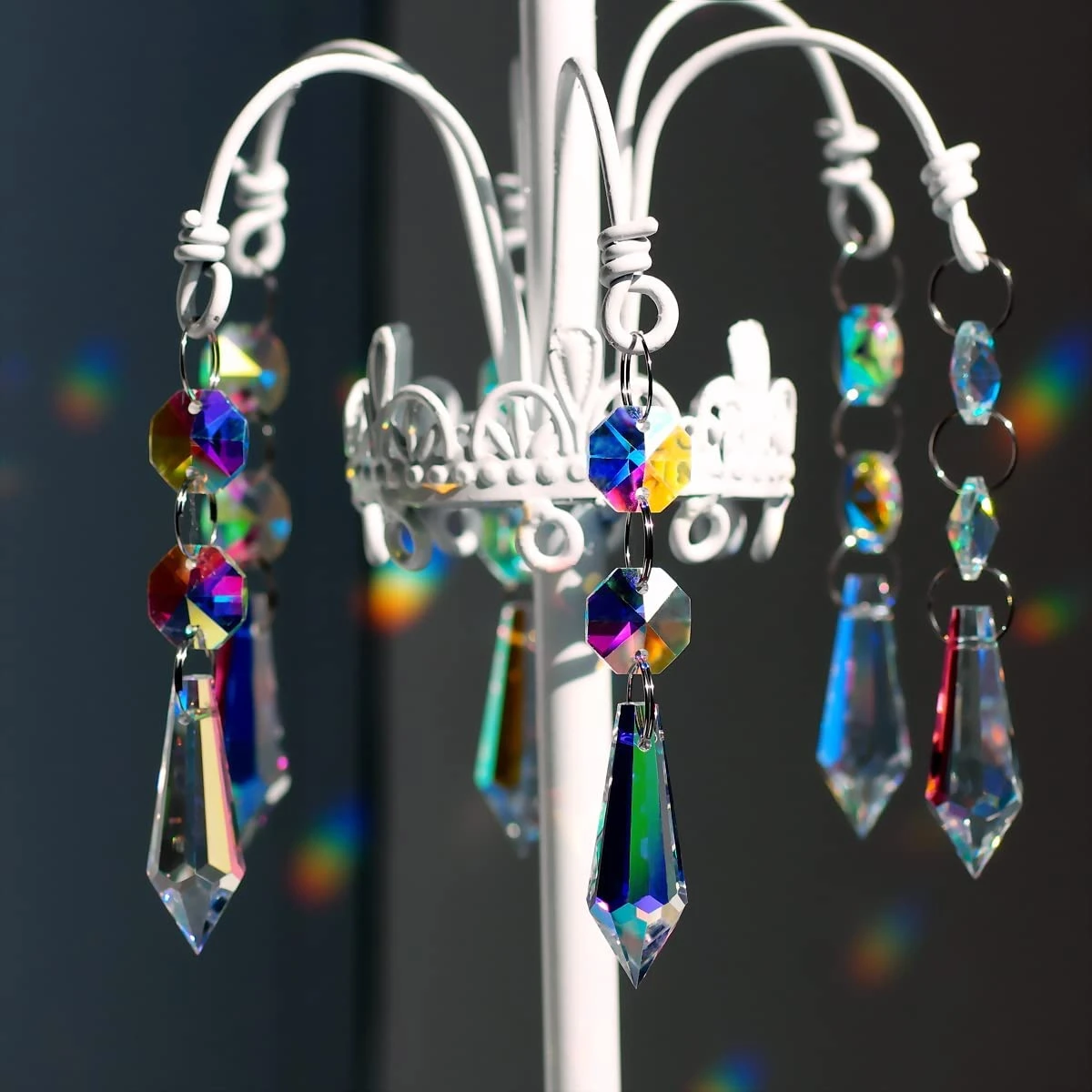 2Pcs 38mm Glass Teardrop Octagonal Crystal Chandelier Prisms Suncatcher Hanging Decorative Pendant for Window Decor