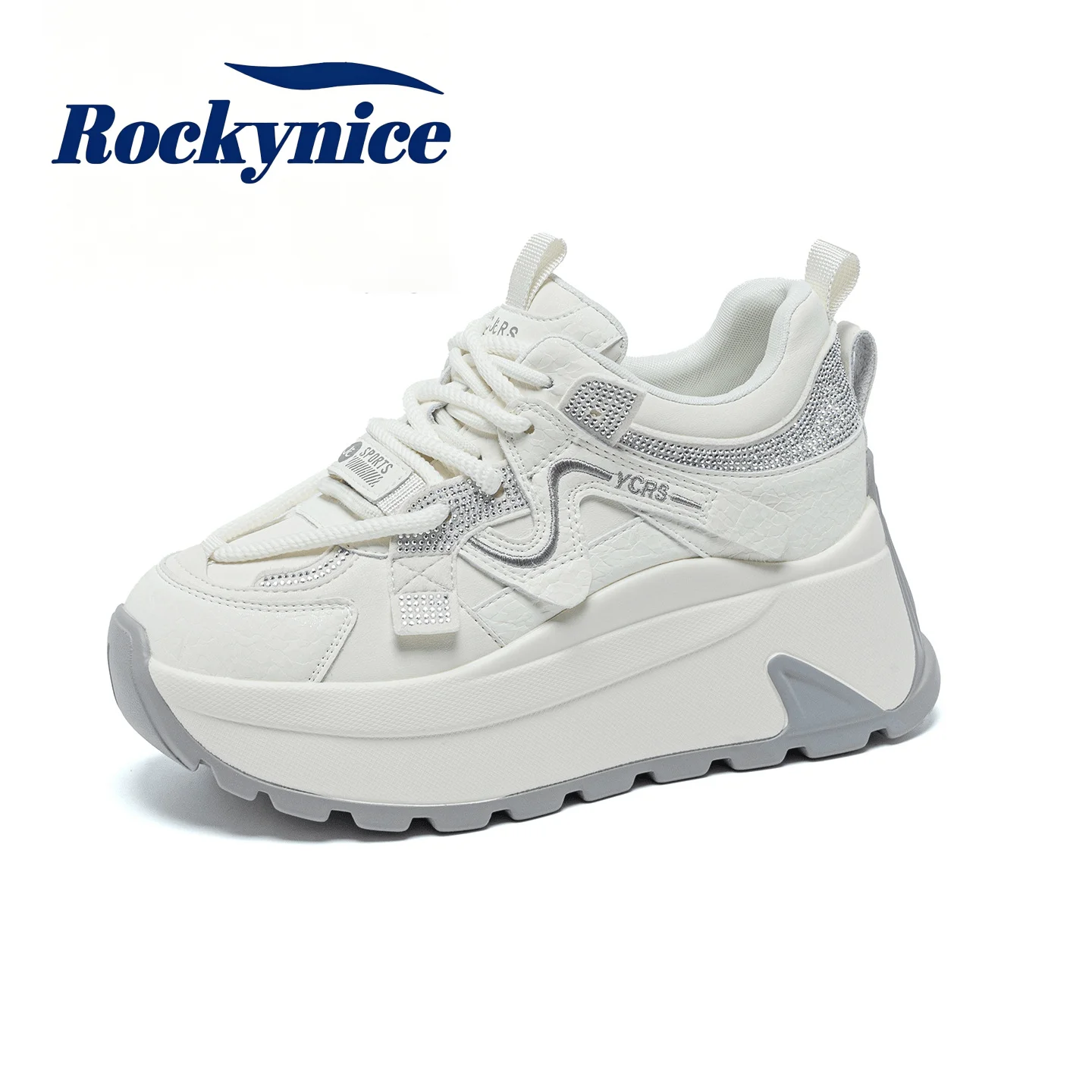 7.5CM Chunky Sneakers New 2026 High Platform Autumn Women Casual Shoes Bling Leather White Shoes Comfortable Walking Dad Shoes