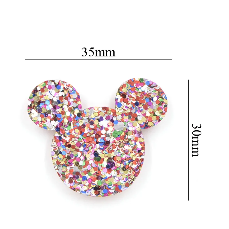 20Pcs Mix Colors Glitter Leather Pads Baby Girls Hair Accessories Sequins Mouse Head Appliqued for BB Clip Decoration