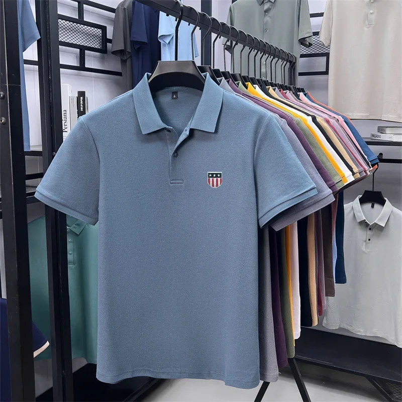 Men's Summer Luxury 100% Cotton Polo Shirt, Lapel Print Short Sleeve T-shirt, Breathable Business Casual Menswear
