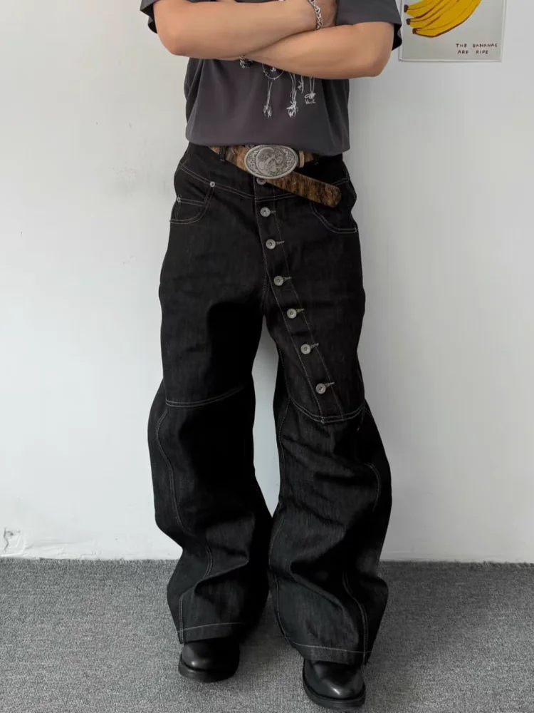 Plones Vaqueros Casus de Estilo Urbano para Hombre, Corte Hoado, Botones en Larga, Estilo Retro Americano, Pier...