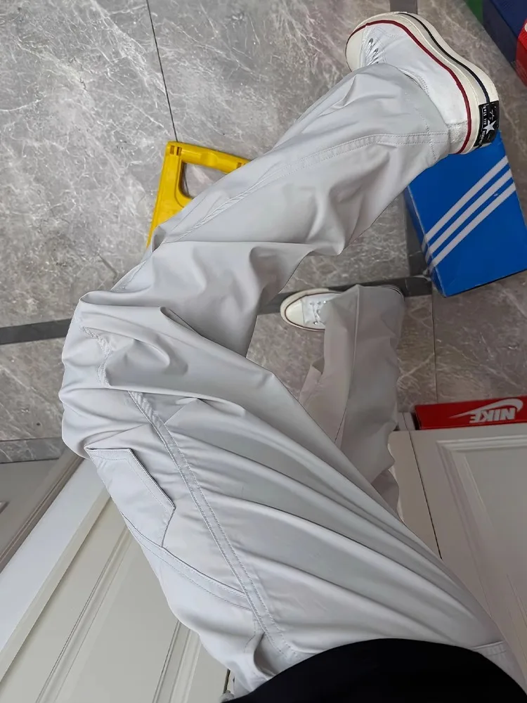 กางเกงทำงานผู้ชายทรงตรงสำหรับฤดูร้อน ผ้าควิ-ดราย ระบายอากาศดี สไตล์ลำลอง กางเกงผ้าไหมน้ำแข็ง สำหรับเล่นกีฬากลางแจ้ง กางเกงลำลองพับเก็บได้