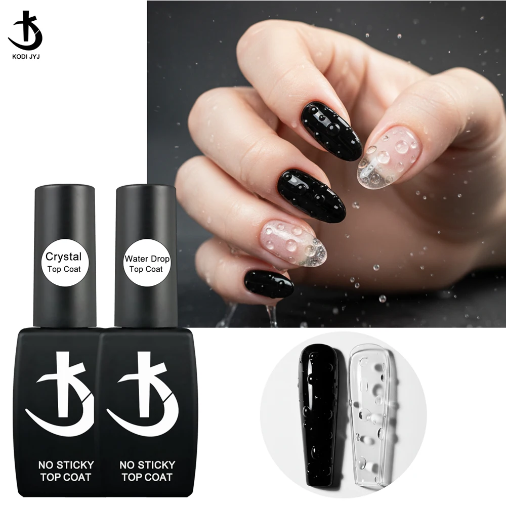 

KODI JYJ 2Pcs Water Drop and Crystal Top Coat Combinations Set 12ml New No Wipe Top Manicure uv Led Gel Polish Natural Droplets