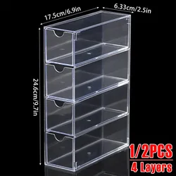 1/2Pcs Acrylic Desktop Storage Box 4 Layers Stackable Glasses Organizer Box Multi-role Stationery Storage Supplies for Cosmetics