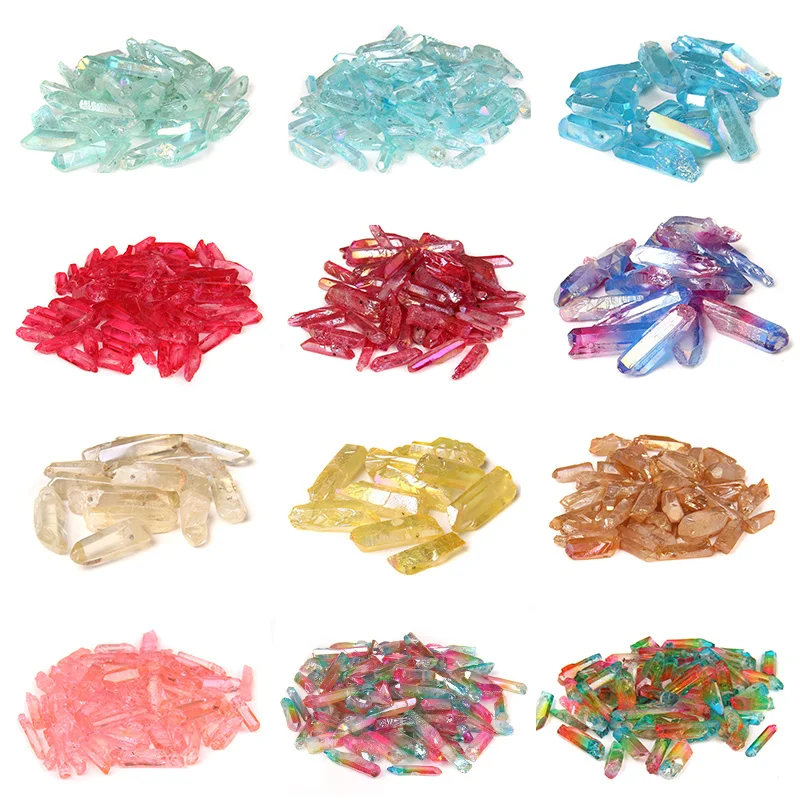 Multi Color Quartz Stick Point Beads Natural Top Drilled Raw Quartz Crystal Loose Spike Point Beads Jewelry Making Accessories