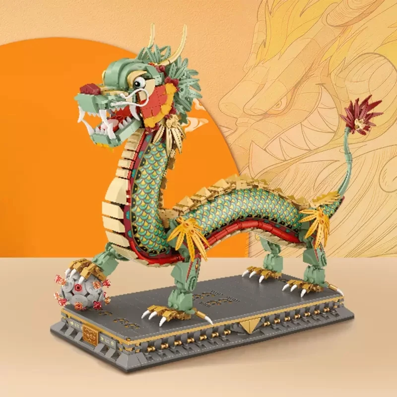 LOZ MINI Particles Chinese Style Retro Dragon Toys Building Block Creative Ancient Powerful Animal Bricks Puzzle Kids Toys Gifts