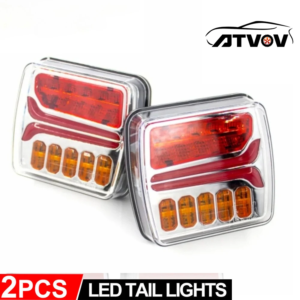 ATVOV 2x 4 inch Square Rear LED Flowing Turn Signal Tail Light Brake Licesen Plate Driving Lamp 12V 24V Truck Trailer Pickup RV