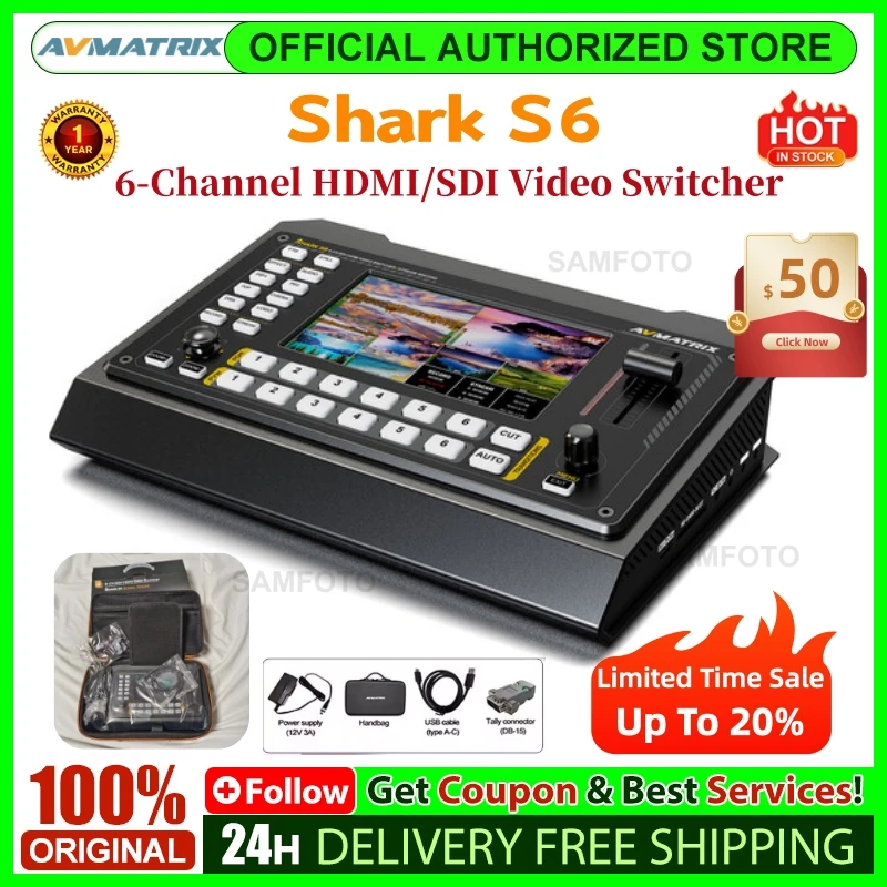 Avmatrix Shark S6 6-CH HDMI/SDI Video Switcher 5 inch USB Disk SD