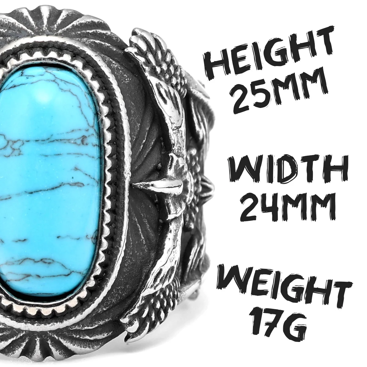 316L Stainless Steel Ring Gemstones Trendy Turquoise Men Rings Eagle Rock Punk for Male Boyfriend Jewelry Best Gift Dropshipping