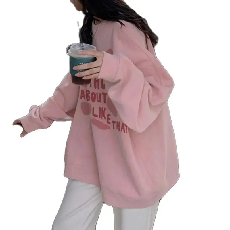 Korea Hoodies Pullover Thickened Round Neck Pure Cotton Sweater Women Casual Sweater 2023 New