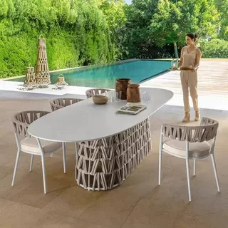 High-end outdoor leisure tables and chairs courtyard garden villa hotel open-air restaurant art weaving waterproof and sunscreen