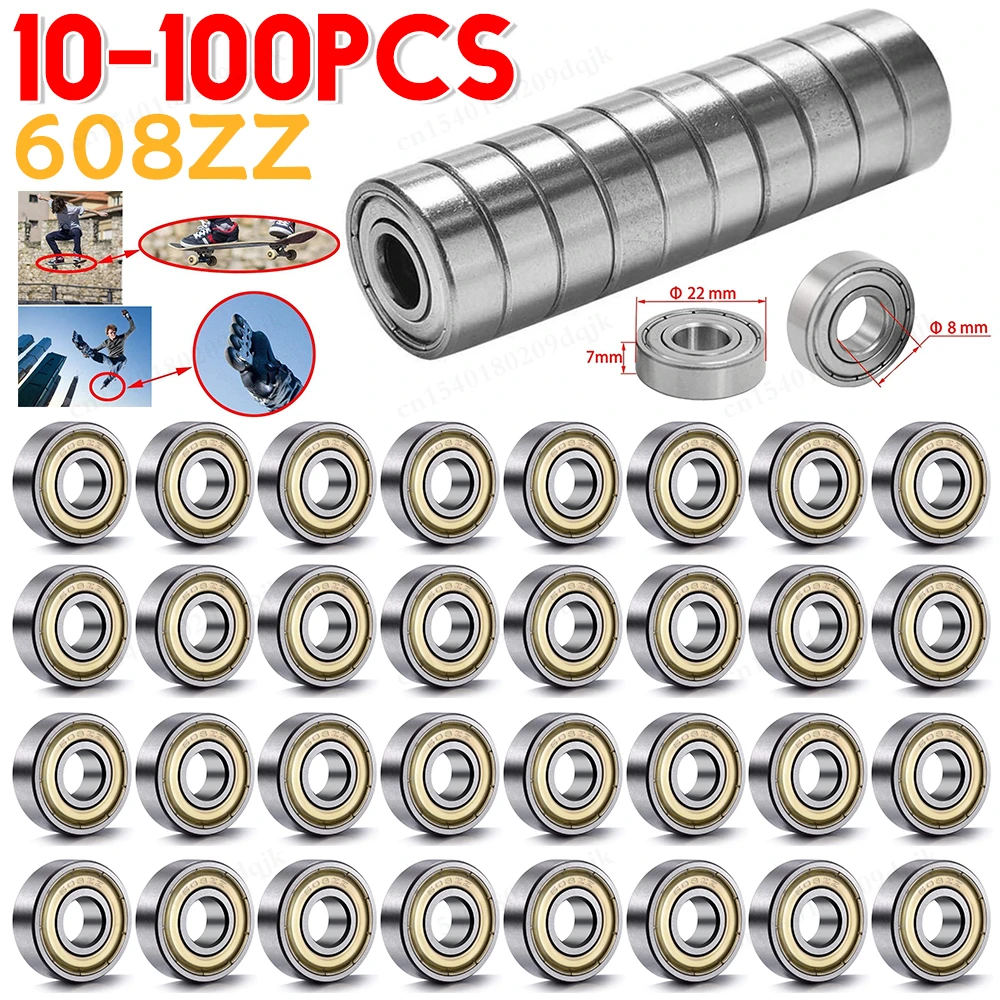 10–100 Stück 608ZZ Rillenkugellager aus Kohlenstoffstahl für Longboard-Skates, Rollschuhe, reibungsfreie Miniatur-Lager 608ZZ