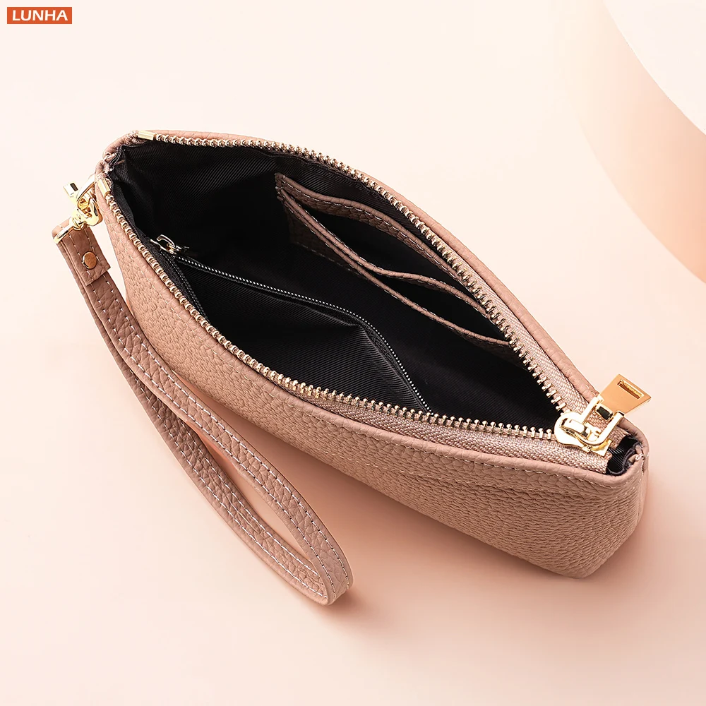 Genuine Leather Wristlet Phone Clutch Soft Zip Purse with Multiple Compartments Lightweight Handbag for Women Everyday Commute