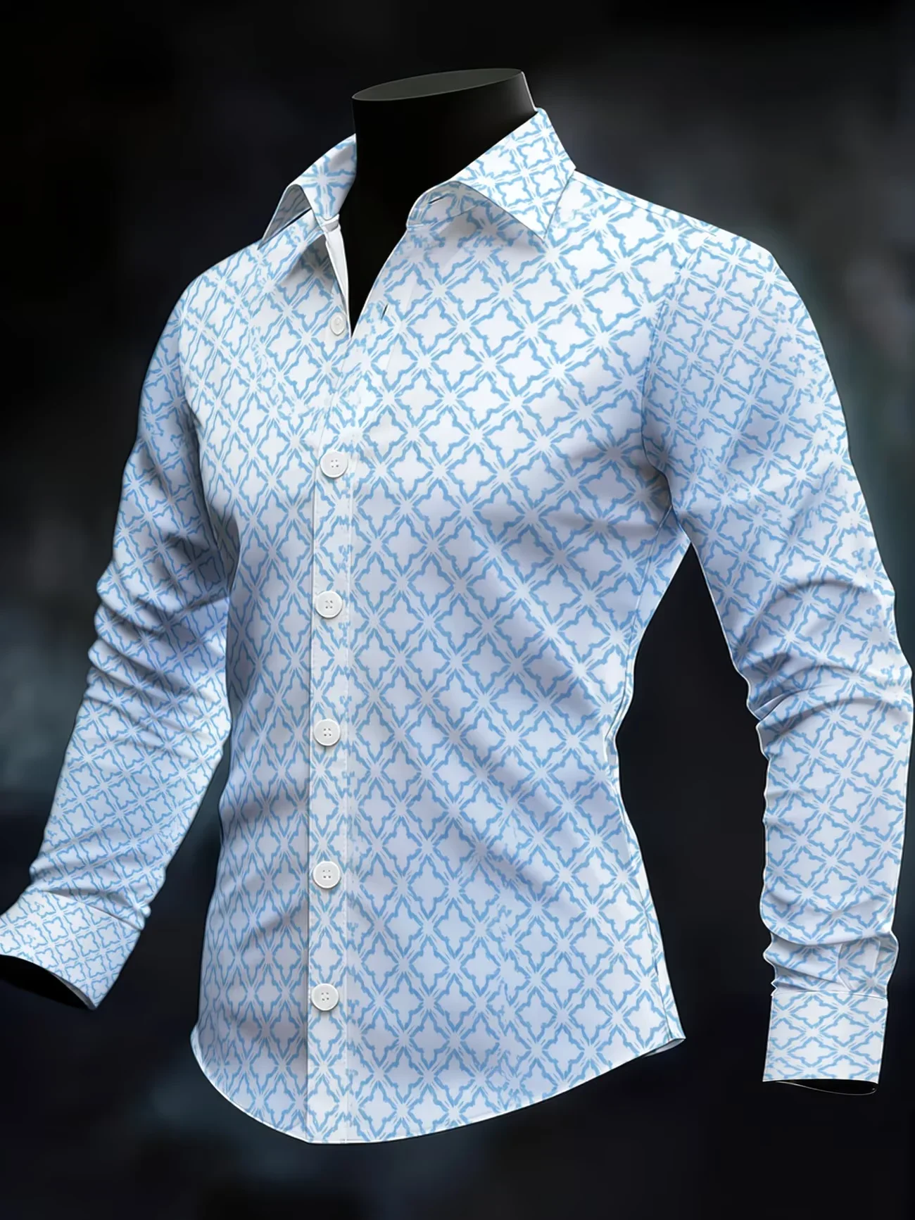 Men's Long Sleeve 3D Printed Shirt with Flip Collar, Black Gold Gilded Art Flower, Light Luxury