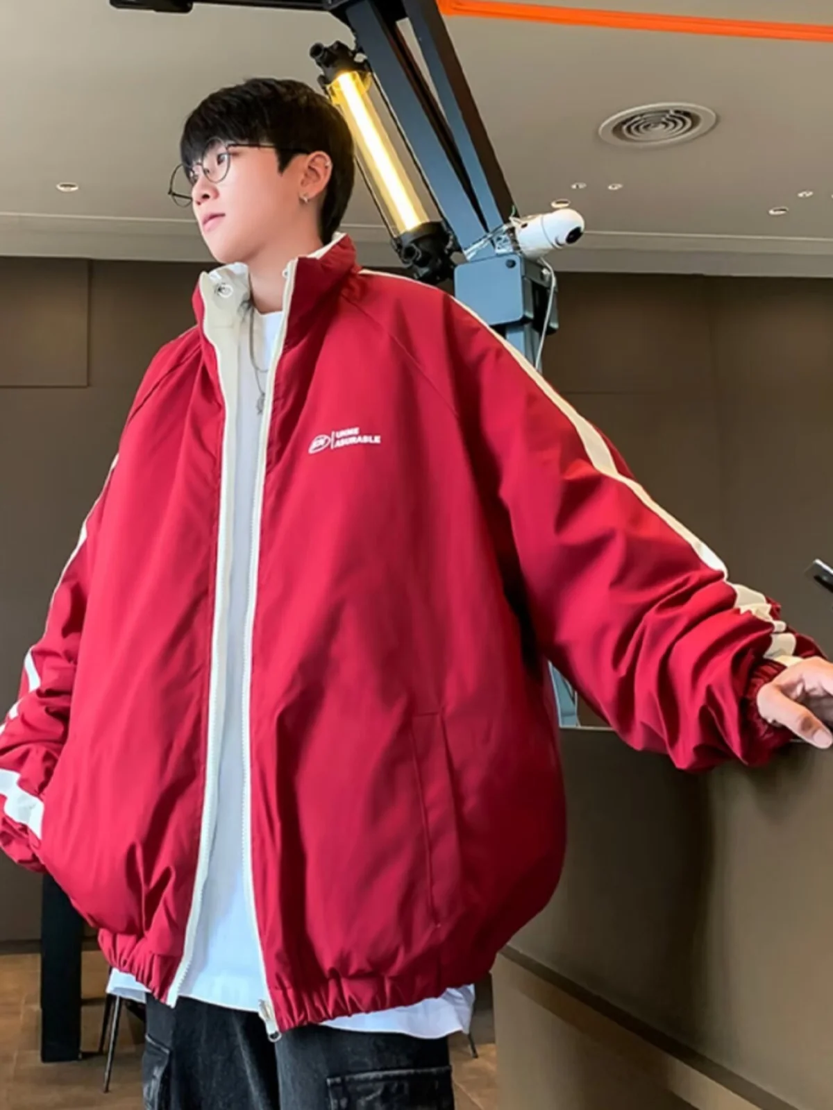 

ex Thiened Waterproof Stand Collar Jaet Reversible Couple Spring Autumn Winter Cotton Padded Coat Youth Casual Wear