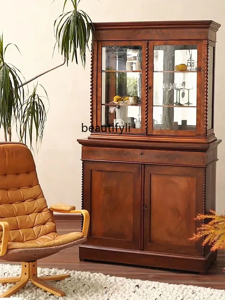 

FG28French Style Solid Wood Wine Cabinet Mid-Ancient Living Room Sideboard Cupboard Cupboard American Simple Red Wine Glass Cabi