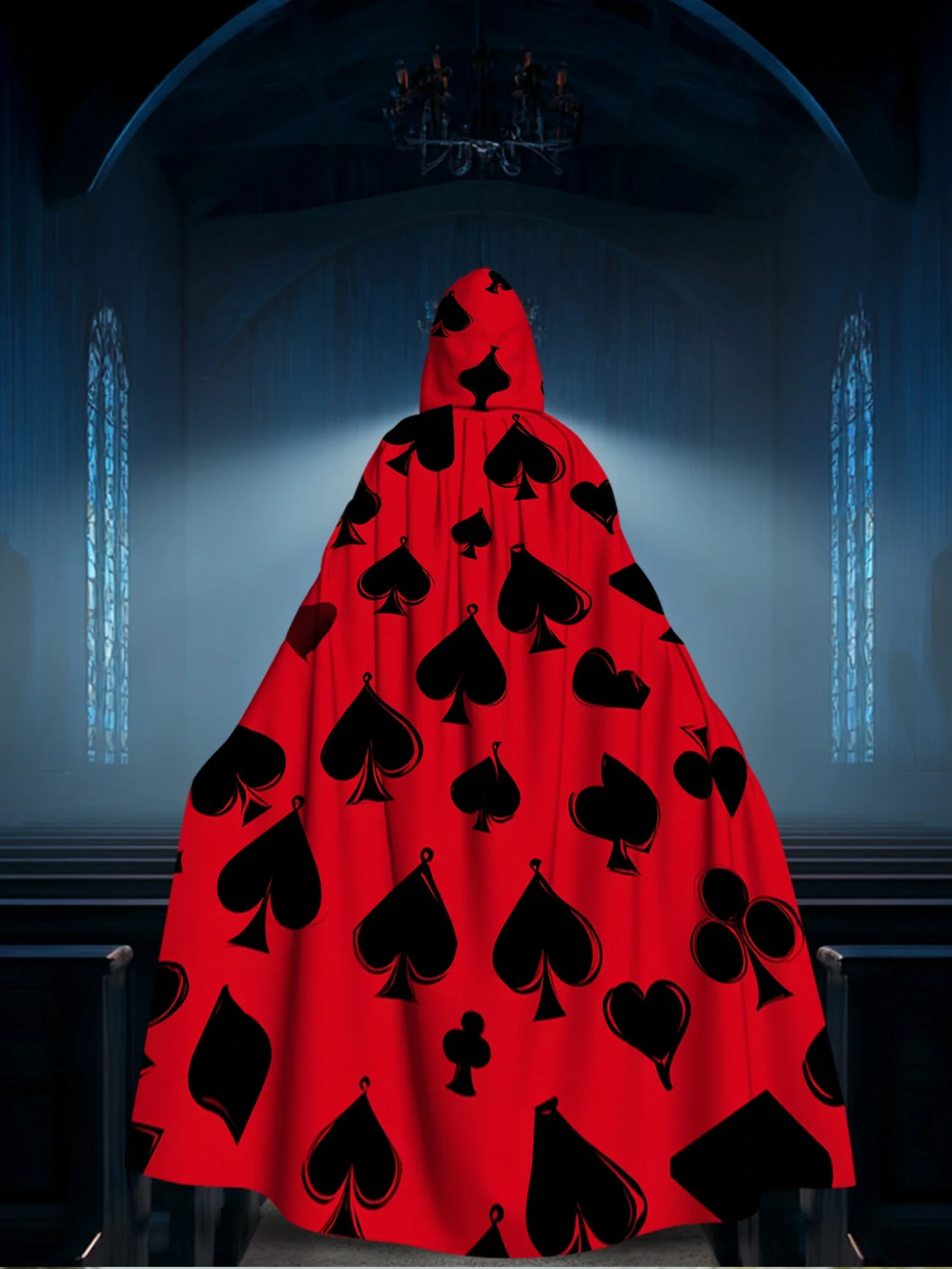 Customization 1pc 2D Flat Printing Portable Ing Hooded Cape Hearts Spades Clubs Diamonds 100% Polyester Music Festival Use For O