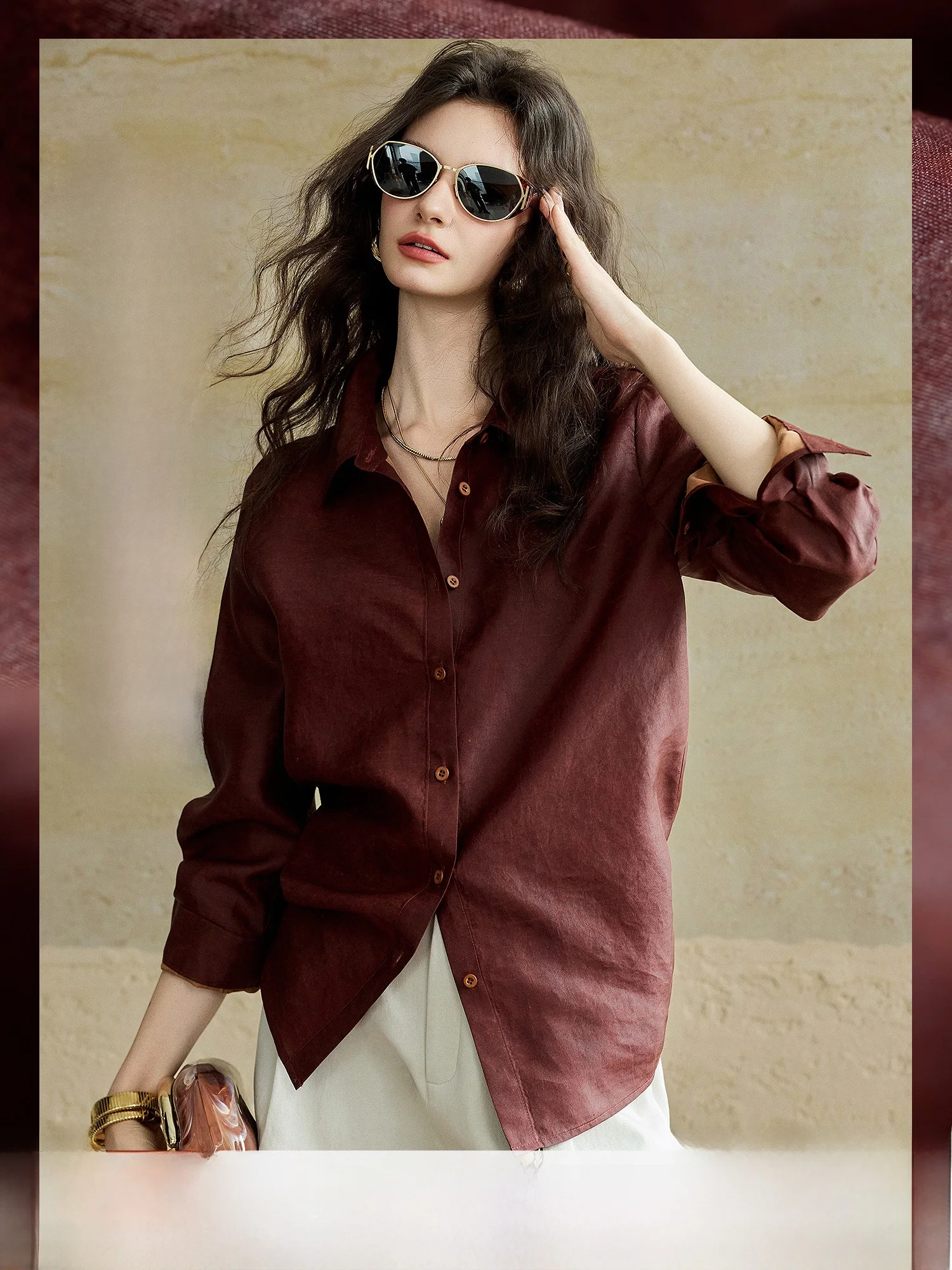 

Umbrella Wood Incense 100% Silk Loose Commute Shirt Long Sleeve Women's Spring New Style Breathable Comfortable