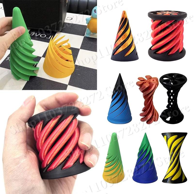 New Spiral Cone Fidget Toy 3D Printed Helix Screw Decompression Impossible Pyramid Passthrough Sculpture Decompression Ornaments