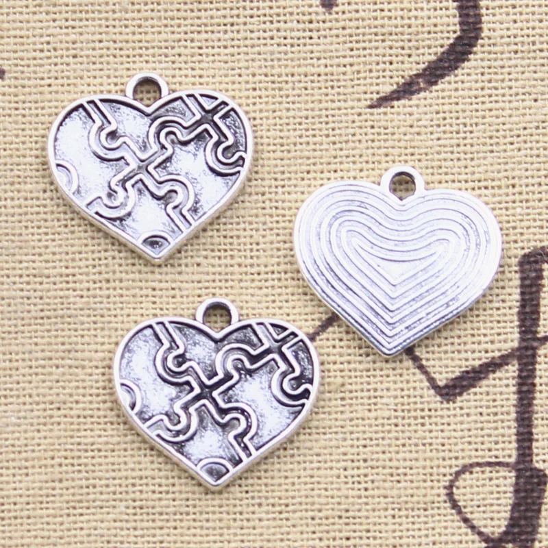 8pcs Charms Jigsaw Heart Puzzle 19x20mm Antique Silver Color Pendants Making DIY Handmade Tibetan Finding Jewelry