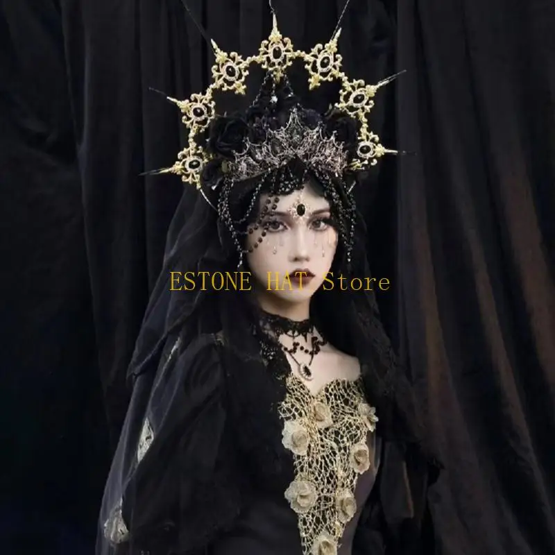 

49MF Madonnas Headpiece Angel Goddesses Headbands Handmade Headwear With Beads Chain for Themed Parties and Performances
