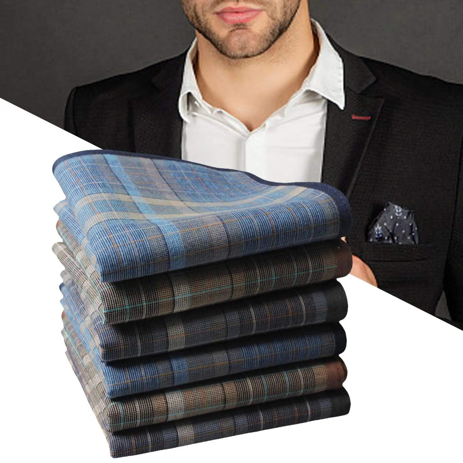 6 Pieces Cotton Men's Handkerchiefs 16inch Business Style Soft Kerchief for Men