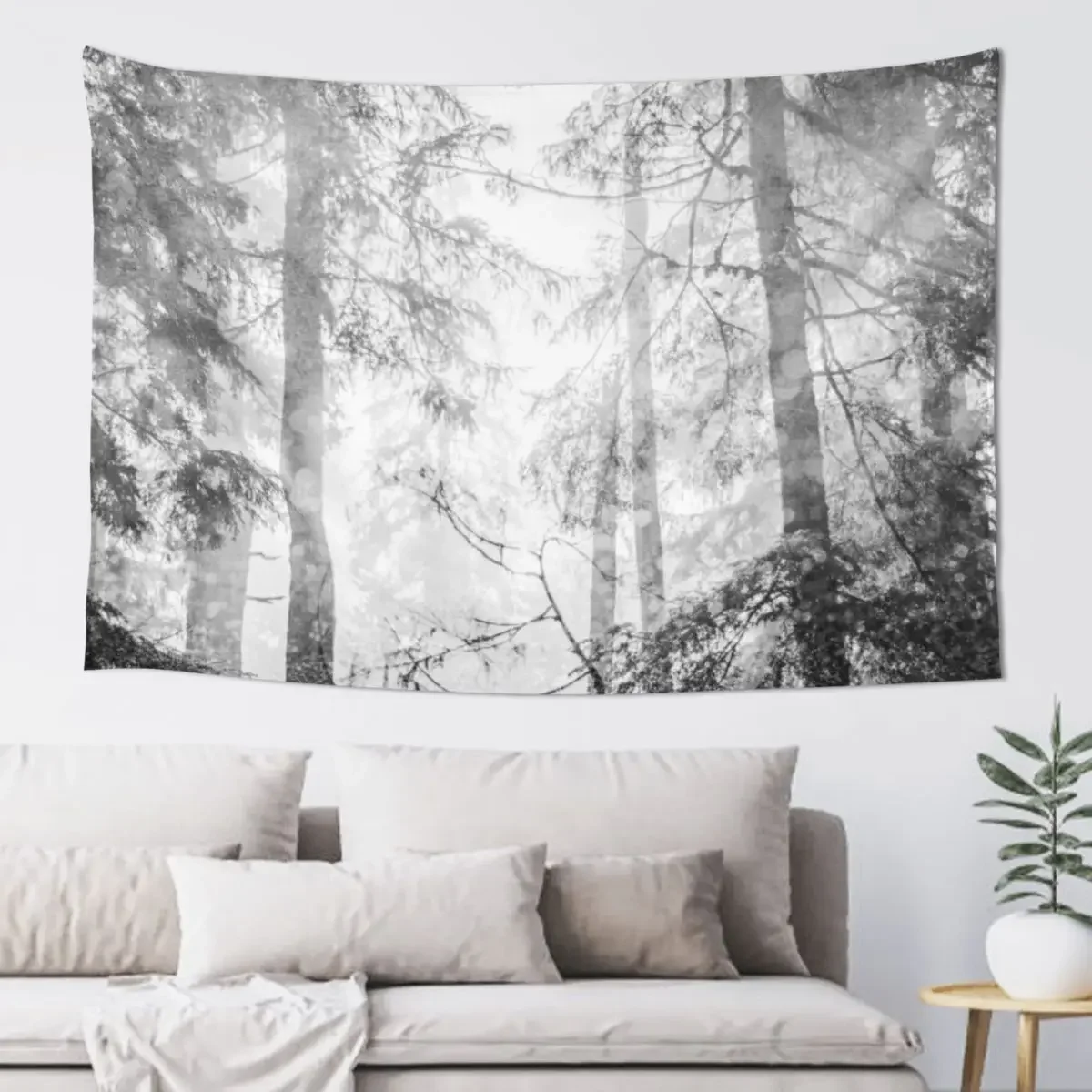 Forest Trees - Black and White Magical Woods Tapestry Living Room Decoration Aesthetic Room Decors Tapestry