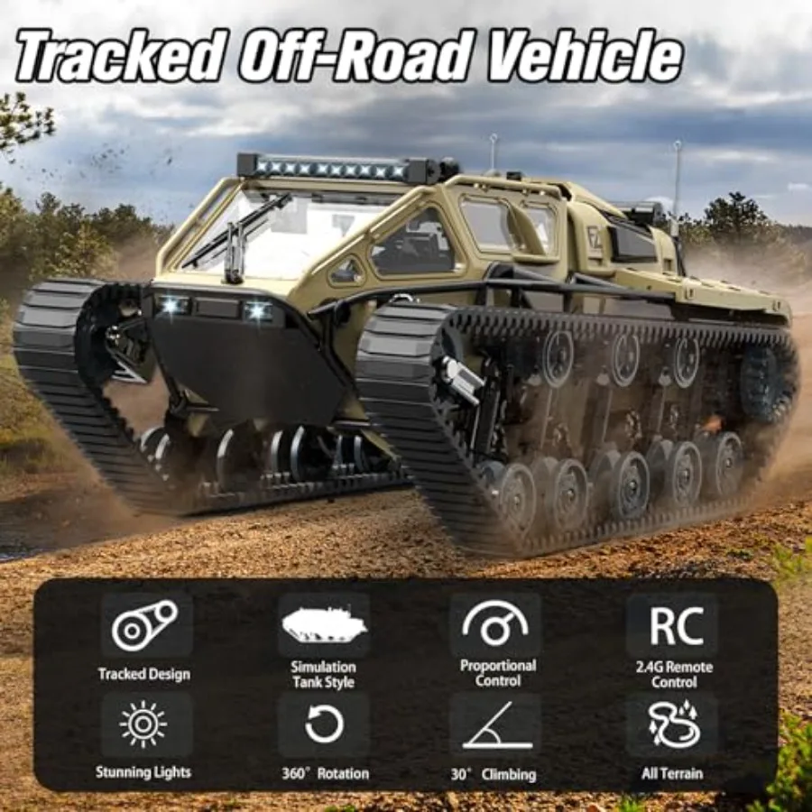 RC Tank Car For Off-Road Use, Metal And Plastic Body, Olive Green, High Speed Crawler With 360 Rotation And Drifting Capability
