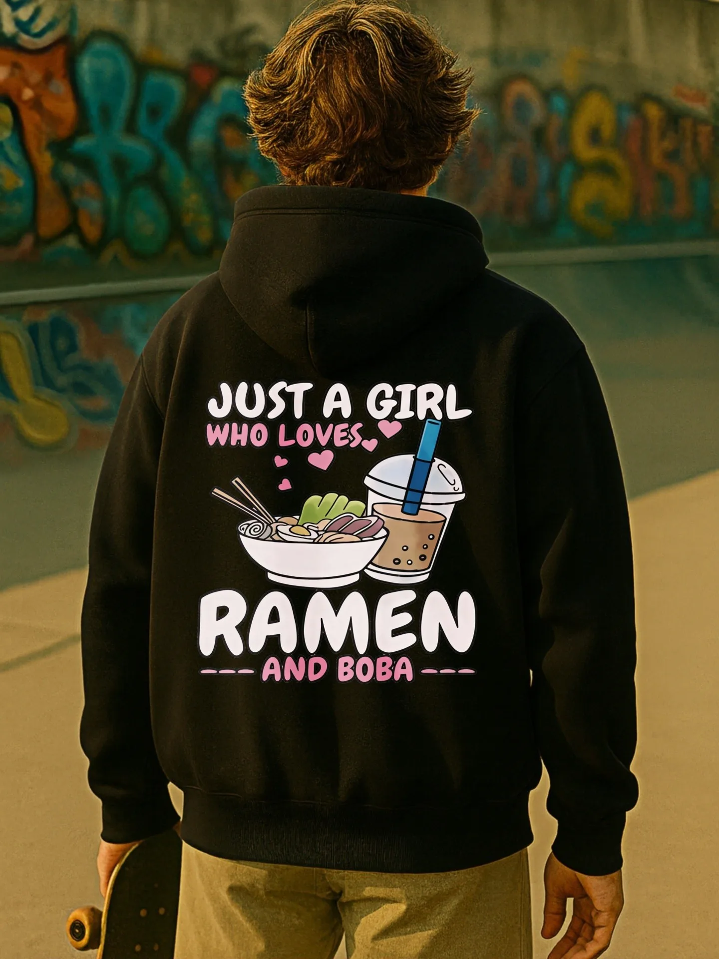 هوديي جرافيك للرجال، طباعة رامين وبوبا، نمط كاجوال، قماش ناعم، للشباب، للارتداء اليومي #2